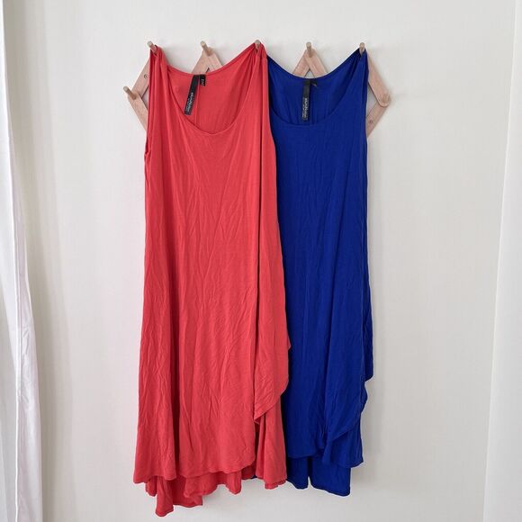 EllumiNation Asymmetrical Sleeveless Layered Dress - Set Of 2 - Coral & Blue 1X - Picture 1 of 7